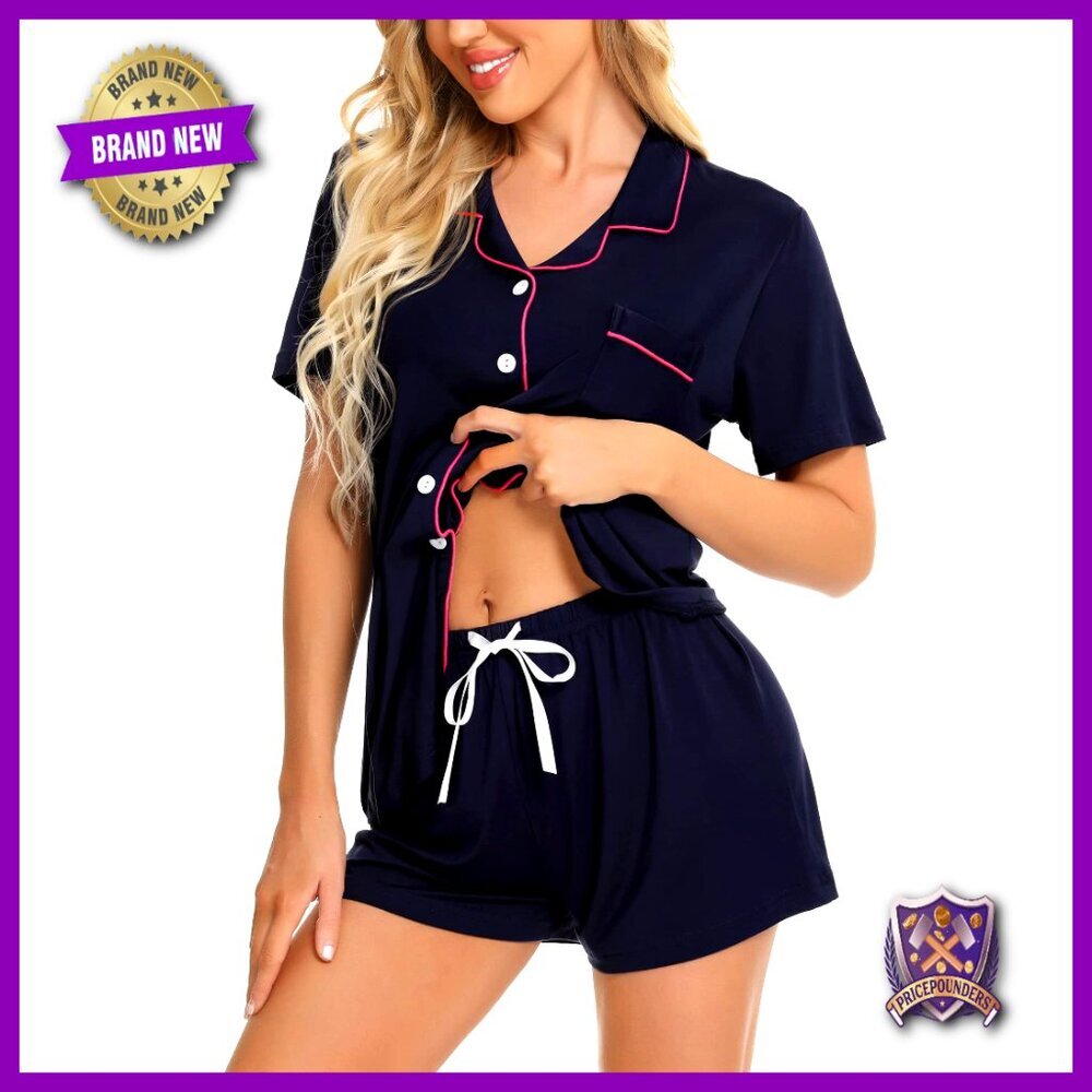 Soft Modal Pajama Set Short Sleeve Button Down Lounge Sleepwear Large